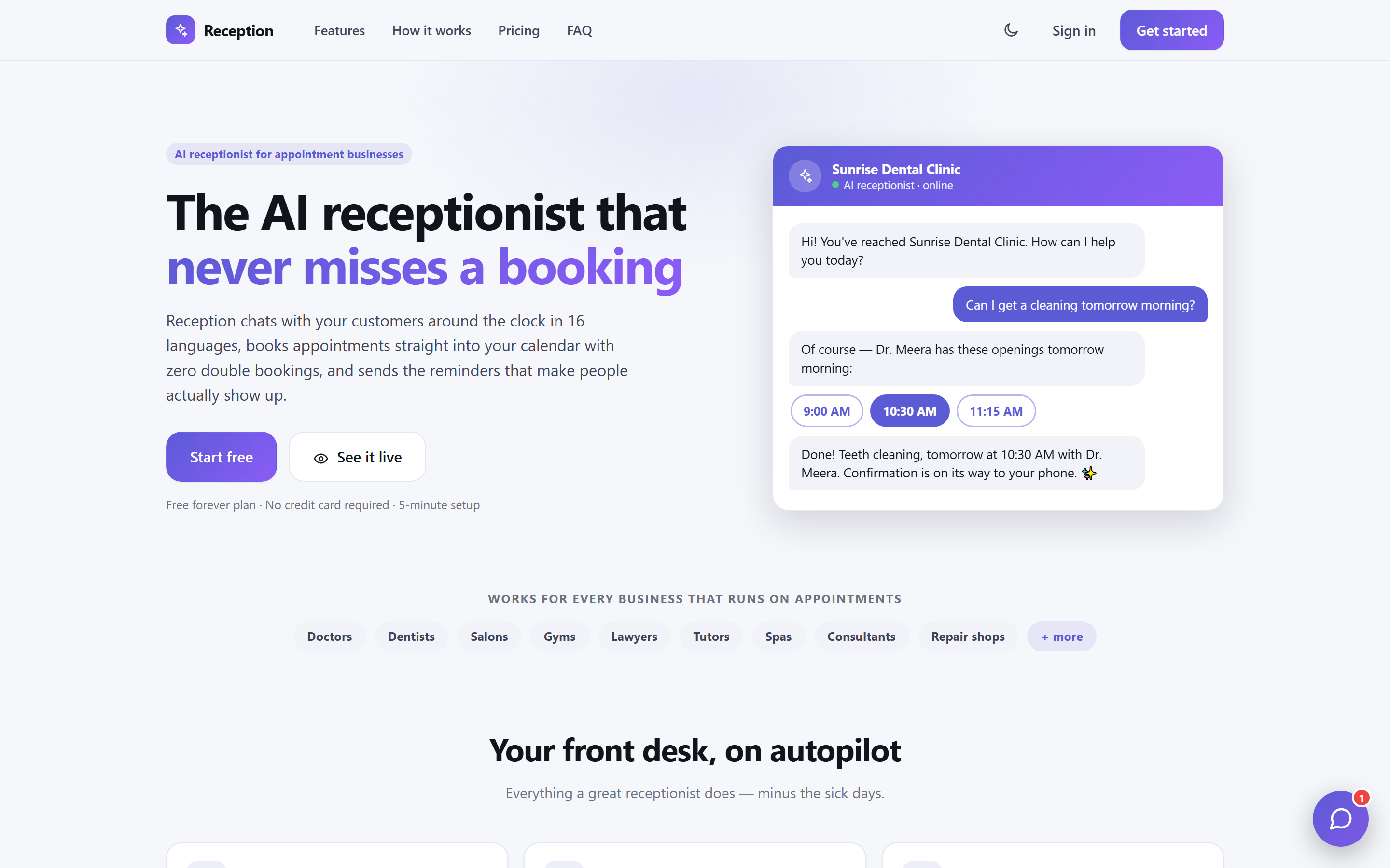 AI Receptionist Chatbot + Agent Pam